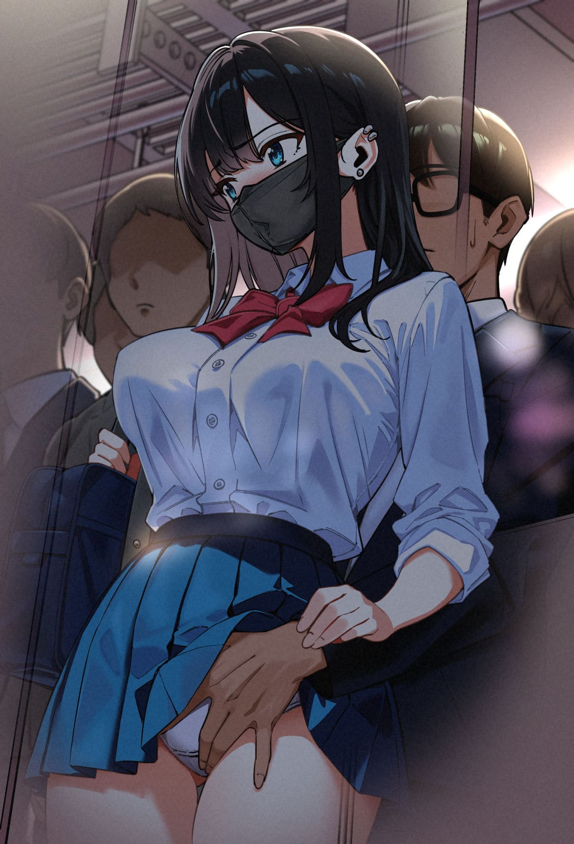 電車、女子〇生 無料画像